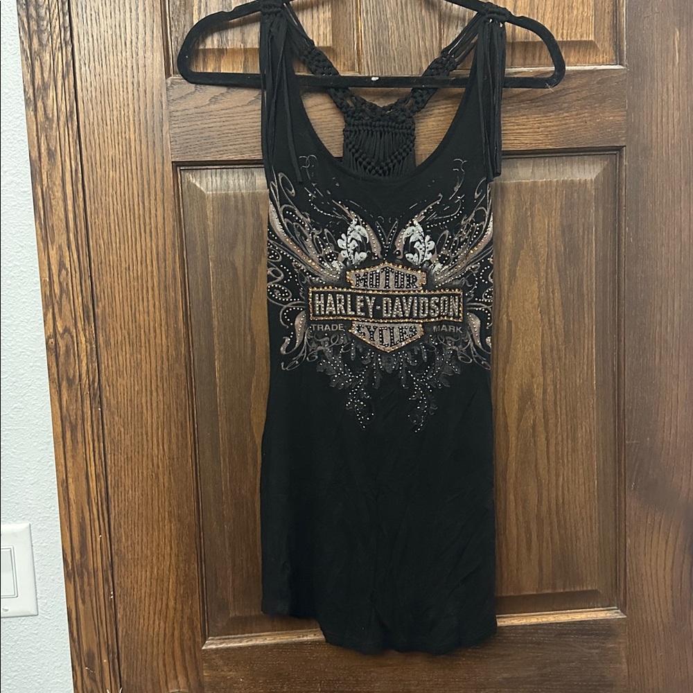 Harley-Davidson Black and Gold Embellished Tank